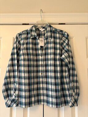 NWT J.Jill  Gauze Collared  Split Neck Textured Elliptical Popover Top  Sz MP